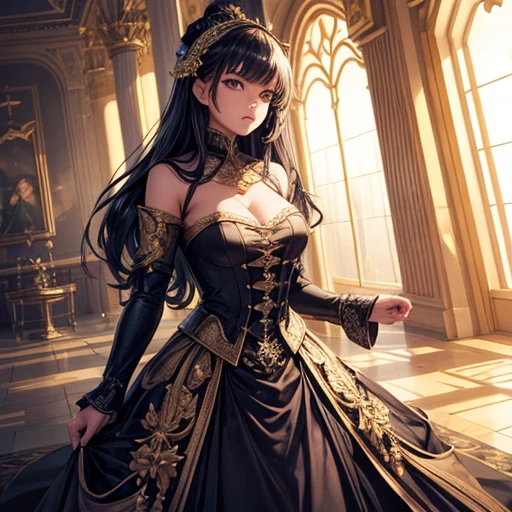 A Young and Complex Woman in the Royal Palace, Wide-angle lens/2.8, Ultra-high resolution complex textures, Texture Indentation, The perfect perspective, Perfect geometry, Super crazy ambient lighting, Super crazy ambient shadows, Luminism, Highly detailed busy background, Tessellation, Maximalism, perfectionism, An award-winning IPA,