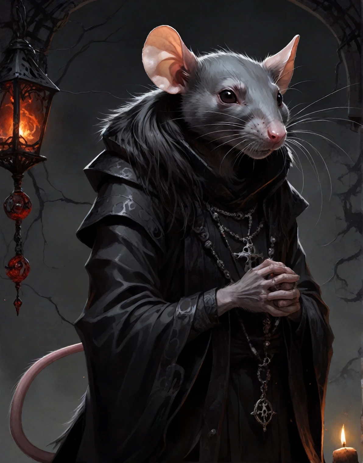 a black necromancer rat, ((dark anime art)), glad