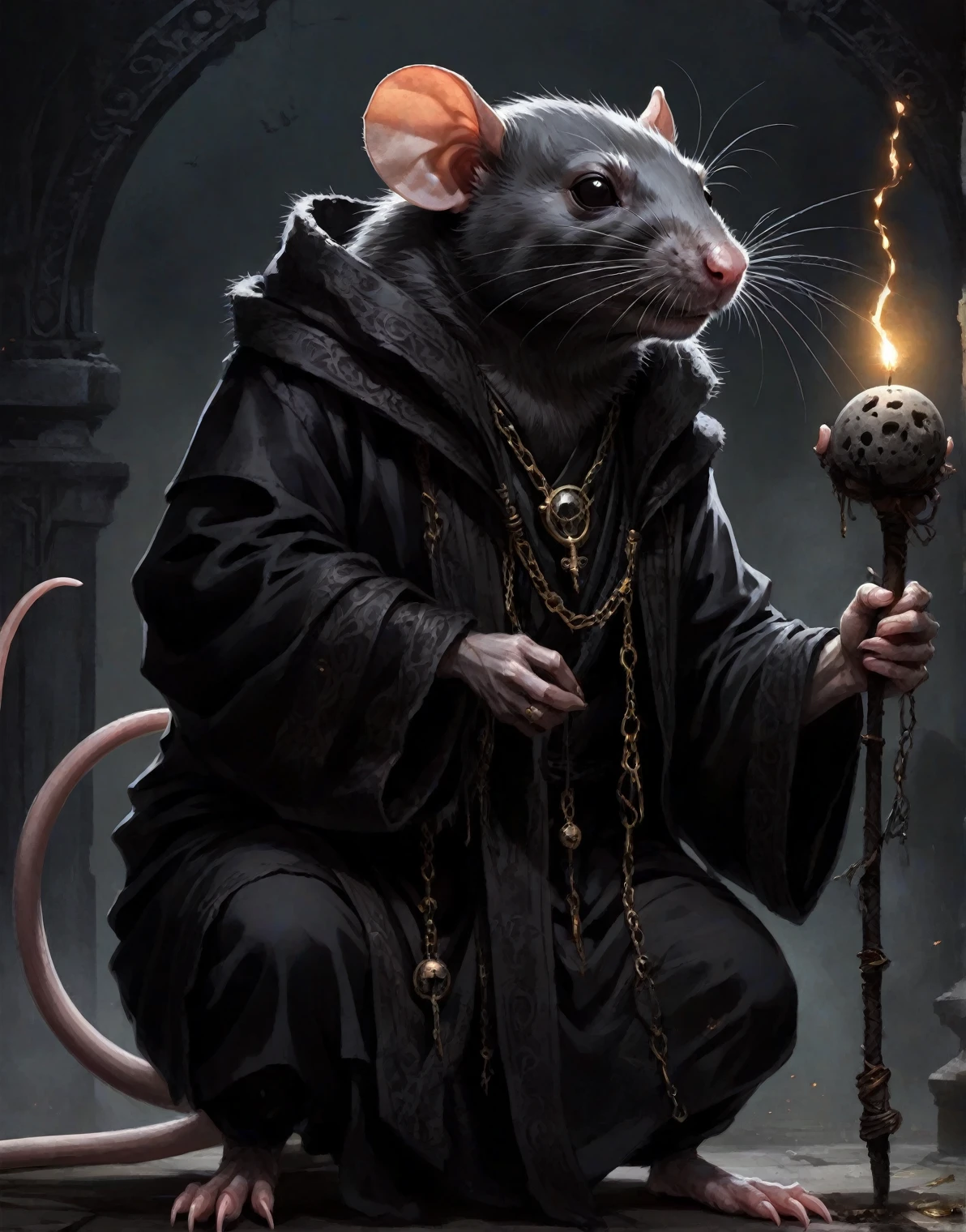 a black necromancer rat, ((dark anime art)), glad