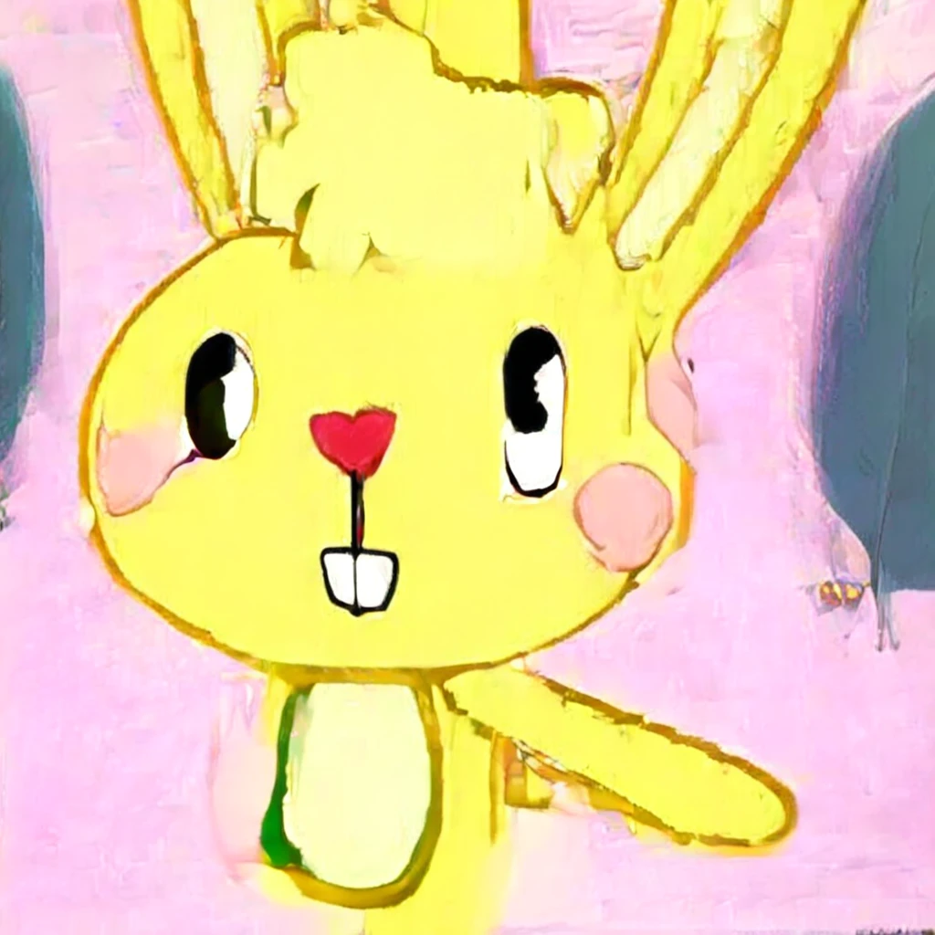 cartoon, a yellow rabbit with a Green Suit Jacket, a White Dress Shirt, a Black Necktie, Black Pants, Belt, and Black Shoes in a pink background