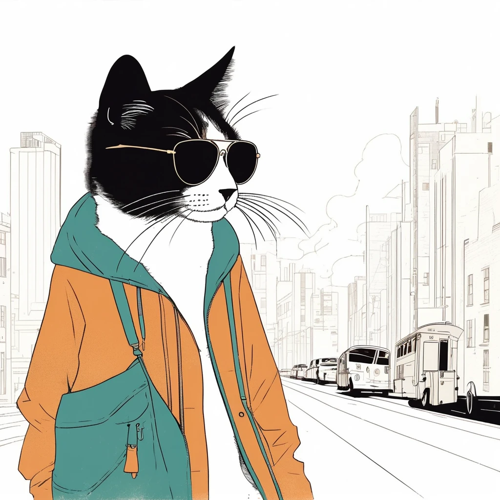 cat-like , sweet,art by Sophie Roach , art by Jon Klassen , art by Michael Cho , art by Sophie Roach、sunglasses,campimg,smoking,city