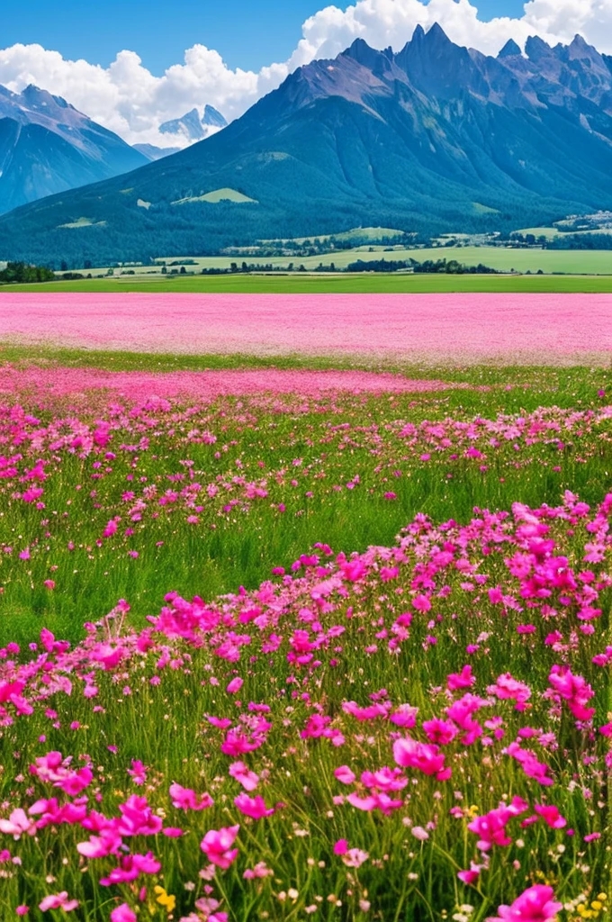 a close up of a field of flowers with mountains in the background, a tilt shift photo by Niko Henrichon, trending on unsplash, color field, fields of flowers, an aesthetic field of flowers, field of flowers, in a field of flowers, field of fantasy flowers, flower field, field of mixed flowers, field of wild flowers, flower meadow