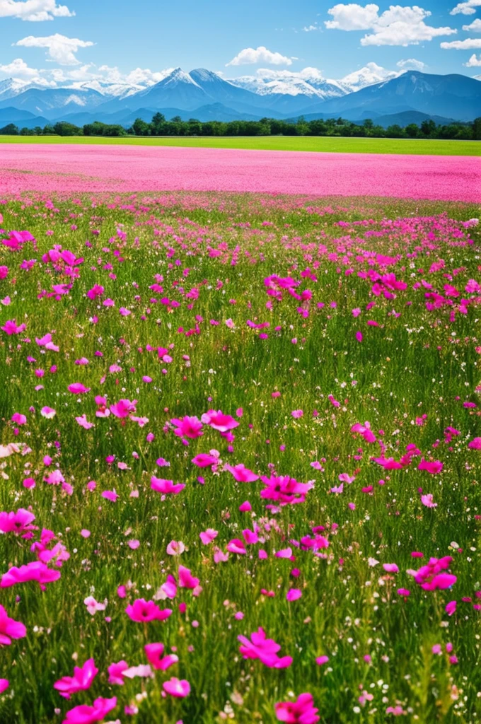 a close up of a field of flowers with mountains in the background, a tilt shift photo by Niko Henrichon, trending on unsplash, color field, fields of flowers, an aesthetic field of flowers, field of flowers, in a field of flowers, field of fantasy flowers, flower field, field of mixed flowers, field of wild flowers, flower meadow