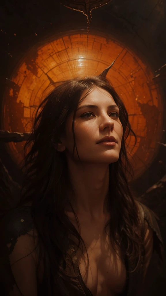 a painting of a detailed painting of a male figure representing the element Earth, with earthy tones, rugged features, surrounded by rocks and soil, in a similar style to the given image, created by the same artist., karol bak and peter mohrbacher, style of peter mohrbacher, by tom bagshaw and boris vallejo, tom bagshaw and sabbas apterus, tom bagshaw donato giancola, by Aleksi Briclot, by Peter Mohrbacher. Erase the sun in the back and replace it by something characteristic of the earth element.