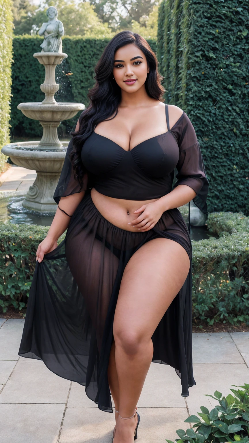 Radhika marchent Indian beautiful woman curvy plus size hour glass bulky huge figure woman, closeup camera view, big huge m-cup breast, wearing SHEIN Girl Asymmetrical Neck Ruched Chiffon Dress
Color: Mauve Purple , covered Bust , elegant standing position, eye contact view, different style hairstyle, bright eyes, thin eyebrows, fair skin, blushing cheeks, prefect head to toe view, full body, ideal for high-fashion or editorial shoots, ultra realistic skin texture, head to toe view, full body shot, full body view, smile face, black hair, Indian face, perfect skin tone light, ultra realistic skin texture, bigger waist, busty, big hips, fleshy thighs, thick thighs, busty, full body view, Classical Garden: Manicured hedges, fountains, and statues.