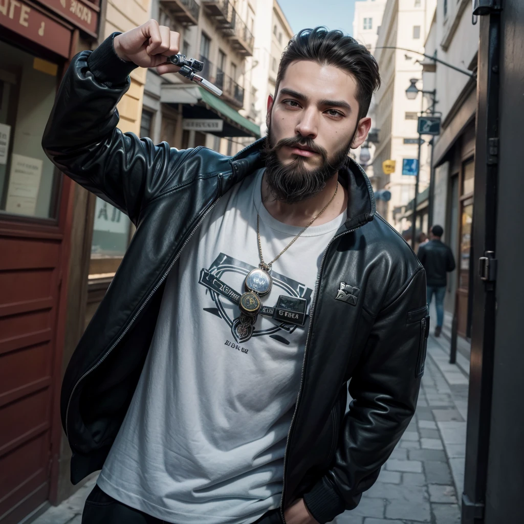 young man avatar, trigeño, padlock beard, bionde, feeling about WhatsApp logo, 3d.