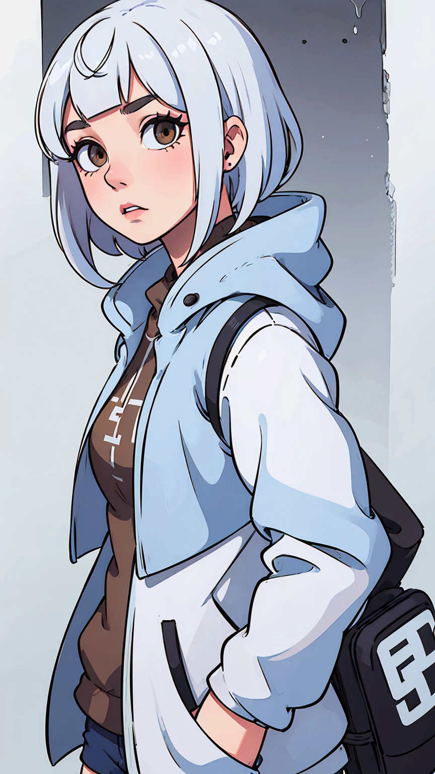 one girl, white hair, chloe price hair style, blonde, brown eyes