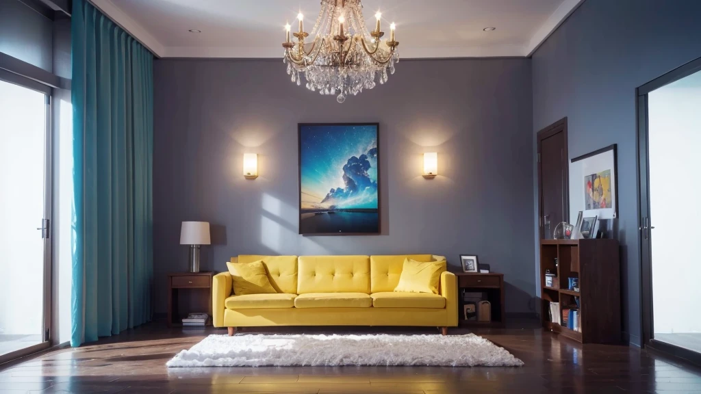 uma sala de estar, High resolution image, 4K, bright coloured