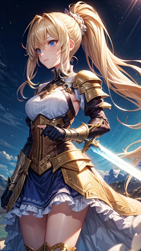 Another Eden Annabel Blonde knight Has a two-handed sword Wearing light armor Hairstyle: Ponytail