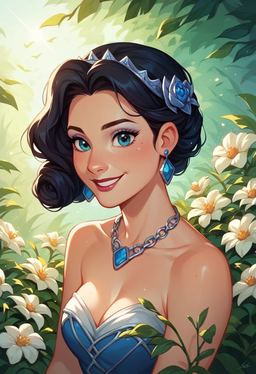 Princess Helena, so sweet and kind, He lives in Floralia, where everything is feverish. With black hair and a shining smile, She makes the flowers grow, and the sun shine. Disney style