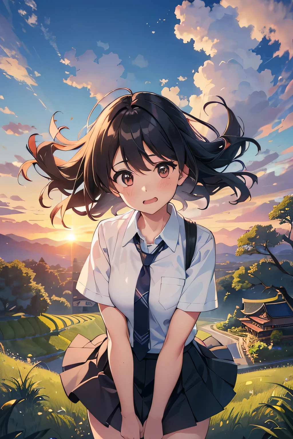 ,((Highest quality,4K, masterpiece:1.3)),((High Resolution)),((It's wonderful)),((Japan countryside:1.2)),((Japan countryside:1.2)),((Japan countryside:1.2)),((Japan countryside:1.2)),((Japanese mountain trails and rice terraces:1.2)),((Standing at the bus stop:1.2)),((Standing at the bus stop:1.2)),(Do not split frames),(Do not split),(Do not split),(sunset:1.2),(sunset:1.2),(sunset:1.2),(sunset:1.2),(One woman:1.8),(One woman:1.8),(One woman:1.8),((dutch angle shot:1.2)),((dutch angle shot:1.2)),((upper body shot:1.2)),((upper body shot:1.2)),((upper body shot:1.2)),((shoot from above:1.2)),((shoot from above:1.2)),((school uniform, short sleeve shirt:1.2)),((school uniform, short sleeve shirt:1.2)),((school uniform, short sleeve shirt:1.2)),((school uniform, short sleeve shirt:1.2)),(A tie blowing in the wind:1.4),(A tie blowing in the wind:1.4),(A tie blowing in the wind:1.4),((wavy mouth:1.4)),((wavy mouth:1.4)),((wavy mouth:1.4)),((pigeon toed:1.2)),((pigeon toed:1.2)),((pigeon toed:1.2)),((Bend your knees and stand with your legs together:1.2)),((Bend your knees and stand with your legs together:1.2)),((Bend your knees and stand with your legs together:1.2)),((Bend your knees and stand with your legs together:1.2)),((Bend your knees and stand with your legs together:1.2)),((Bend your knees and stand with your legs together:1.2)),((Hold down the hem of your skirt, which is about to be blown up by the wind:1.2)),((Hold down the hem of your skirt, which is about to be blown up by the wind:1.2)),((Hold down the hem of your skirt, which is about to be blown up by the wind:1.2)),((Hold down the hem of your skirt, which is about to be blown up by the wind:1.2)),((face focus:1.4)),((face focus:1.4)),((face focus:1.4)),((face focus:1.4)),(Shy laugh:1.2),(Shy laugh:1.2),(Shy laugh:1.2),(Shy laugh:1.2),(Panic look:1.2),(Panic look:1.2),(Hair blowing in the strong wind:1.2),(Hair blowing in the strong wind:1.2),(Hair blowing in the strong wind:1.2),(shoot from front),(shoot from front),(shoot from front),((Light brown eyes:1.2)),((Light brown eyes:1.2)),((Beautiful highlighted eyes)),((Light brown eyes:1.2)),((Light brown eyes:1.2)),((Light brown eyes:1.2)),((Beautiful highlighted eyes)),((Light brown eyes:1.2)),((Shiny black hair:1.4)),((Shiny black hair:1.4)),((Shiny black hair:1.4)),((Fluffy short bob:1.2)),((Fluffy short bob:1.2)),((Fluffy short bob:1.2)),((Fluffy short bob:1.2)),((Parted bangs)),((Parted bangs)),((Parted bangs)),(Beautiful breasts),(Beautiful breasts),Japanese women, 14 years old gravure photo, High Contrast, Aperture F3.2, Focal length 100mm, (((peace sign))),wakame, wakame, wakame, wakame, wakame, wakame, wakame, wakame, wakame, wakame, wakame, wakame, wakame, wakame, wakame, wakame, wakame, wakame, wakame, wakame, wakame, wakame, wakame, wakame, wakame