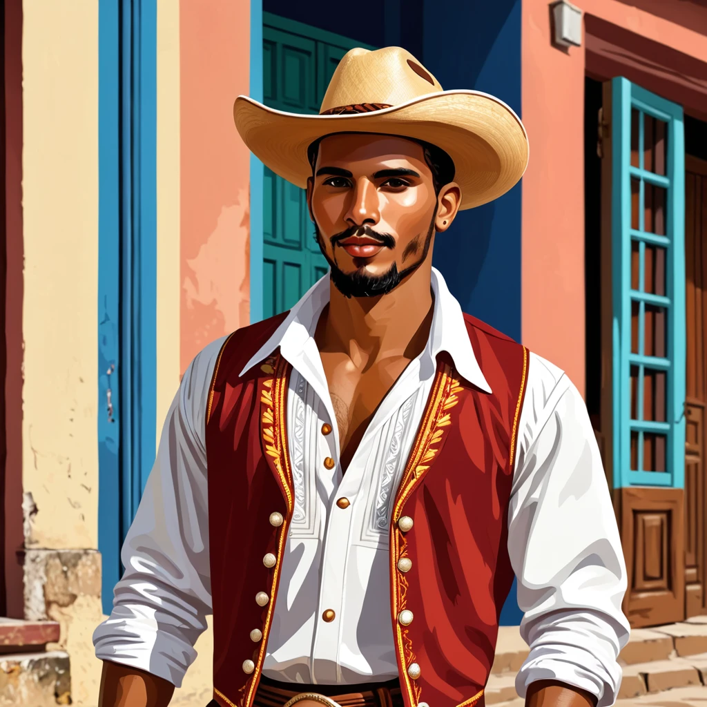 man in cuba folk outfit, vector graphics, strong contours

