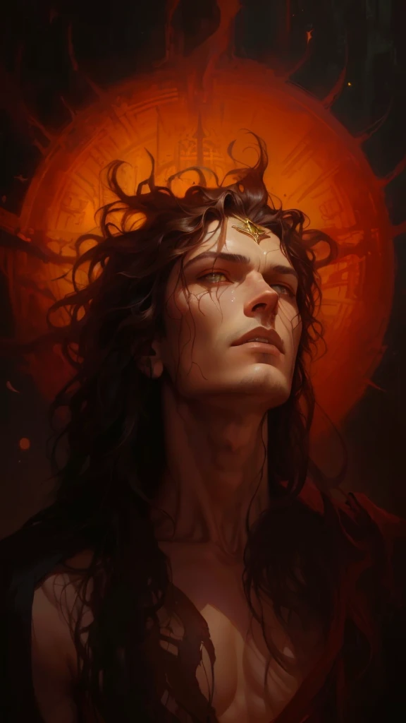 a painting of a detailed painting of a male figure representing the element Earth, with earthy tones, rugged features, surrounded by rocks and soil, in a similar style to the given image, created by the same artist., karol bak and peter mohrbacher, style of peter mohrbacher, by tom bagshaw and boris vallejo, tom bagshaw and sabbas apterus, tom bagshaw donato giancola, by Aleksi Briclot, by Peter Mohrbacher