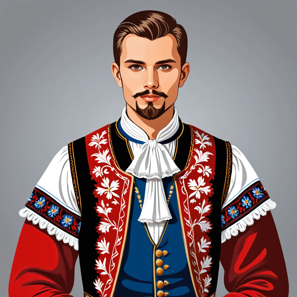 man in Czech Republic folk outfit, vector graphics, strong contours