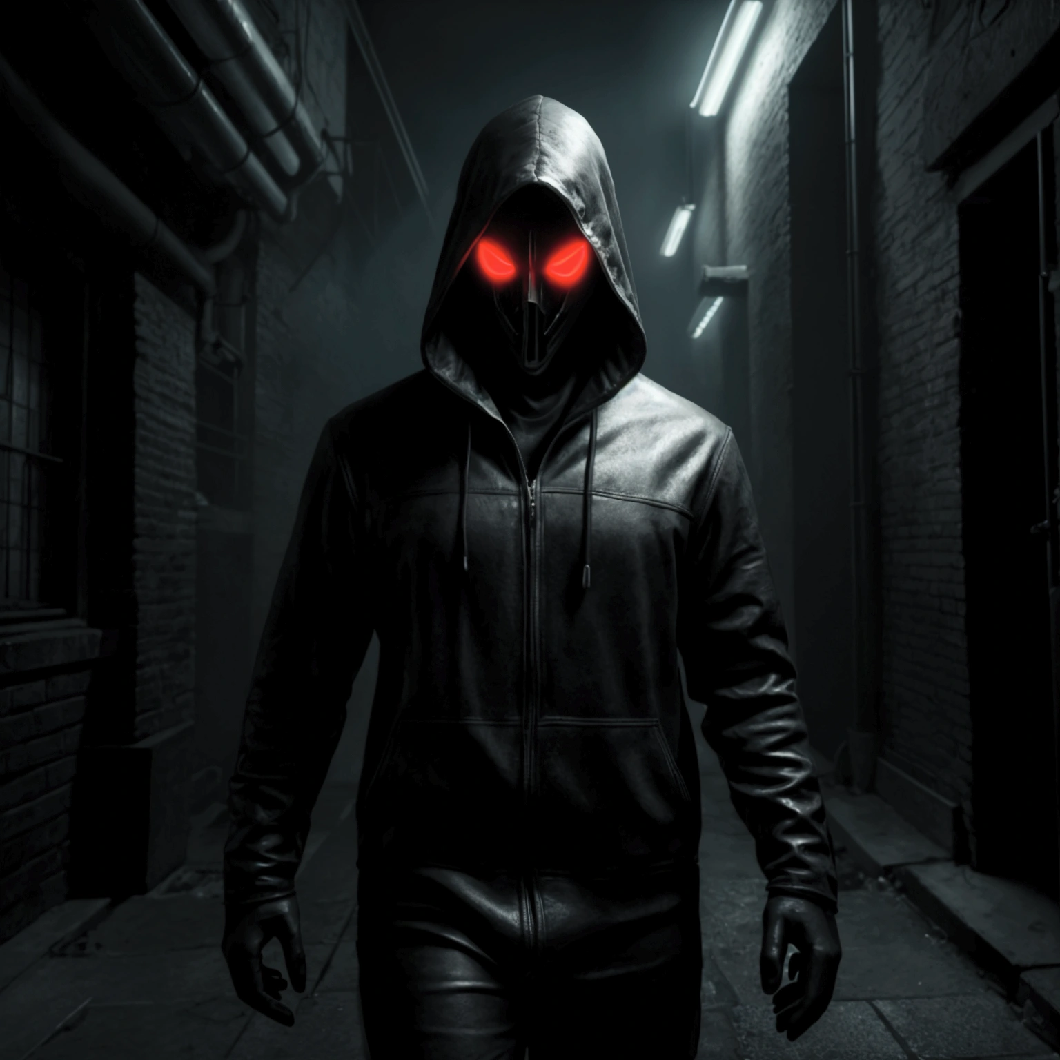 (best quality,4k,8k,highres,masterpiece:1.2),ultra-detailed,(realistic,photorealistic,photo-realistic:1.37),dark art,darkweb,evil hacker,anonymous mask,darkness,obscure,medium:oil painting,gritty textures,cyberpunk vibes,moody atmosphere,cybernetic enhancements,lurking shadows,dark alleyways,glowing neon lights,computer codes,ominous figures,secrecy and mystery,subtle hints of danger,digital glitch effects,haunting presence,haunted by past actions,cloaked in darkness,mind games,The art style should be a blend of dark and surreal elements, with a focus on capturing the essence of an evil hacker operating in the darkweb. The image should have a high level of detail and realism, portraying the character wearing an anonymous mask that conceals their identity. The use of dark and obscure elements will create an atmosphere of suspense and mystery. The lighting should be dim and moody, with shadows adding depth to the scene. The scene should be set in a dark alleyway, with glowing neon lights adding a cyberpunk touch. The hacker should be surrounded by computer codes, symbolizing their expertise in hacking. The art should also incorporate subtle glitch effects, representing the digital world they navigate. Overall, the image should evoke a sense of danger and secrecy, with the viewer feeling the presence of the evil hacker lurking in the shadows.