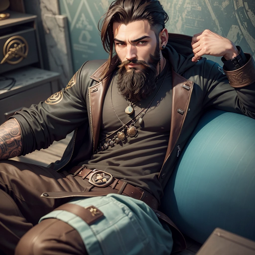 young man avatar, trigeño, padlock beard, rubio, sitting on WhatsApp logo, 3D.