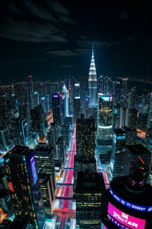 Futuristic city、cyber punk、Colorful、colorful、night、kuala lumpur、There are lots of big screens、Tokyo in the near future、MoviesBlade Runner