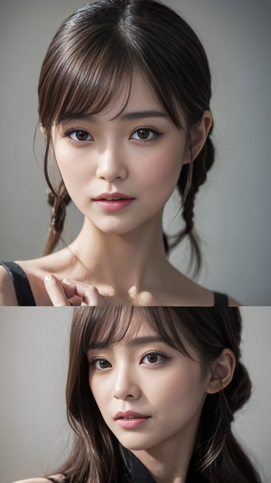 (8k、 la plus haute qualité、 head of&#39;artwork、 realistic、 Super detailed:1.3)、(Photorealistic:1.2)、((Pull long en maille))、((beautiful Japanese woman))、one person woman、Light brown hair、tetas grandes、Corps intelligent、laugh、very detailed face、Detailed eye、(Assis sur une chaise)