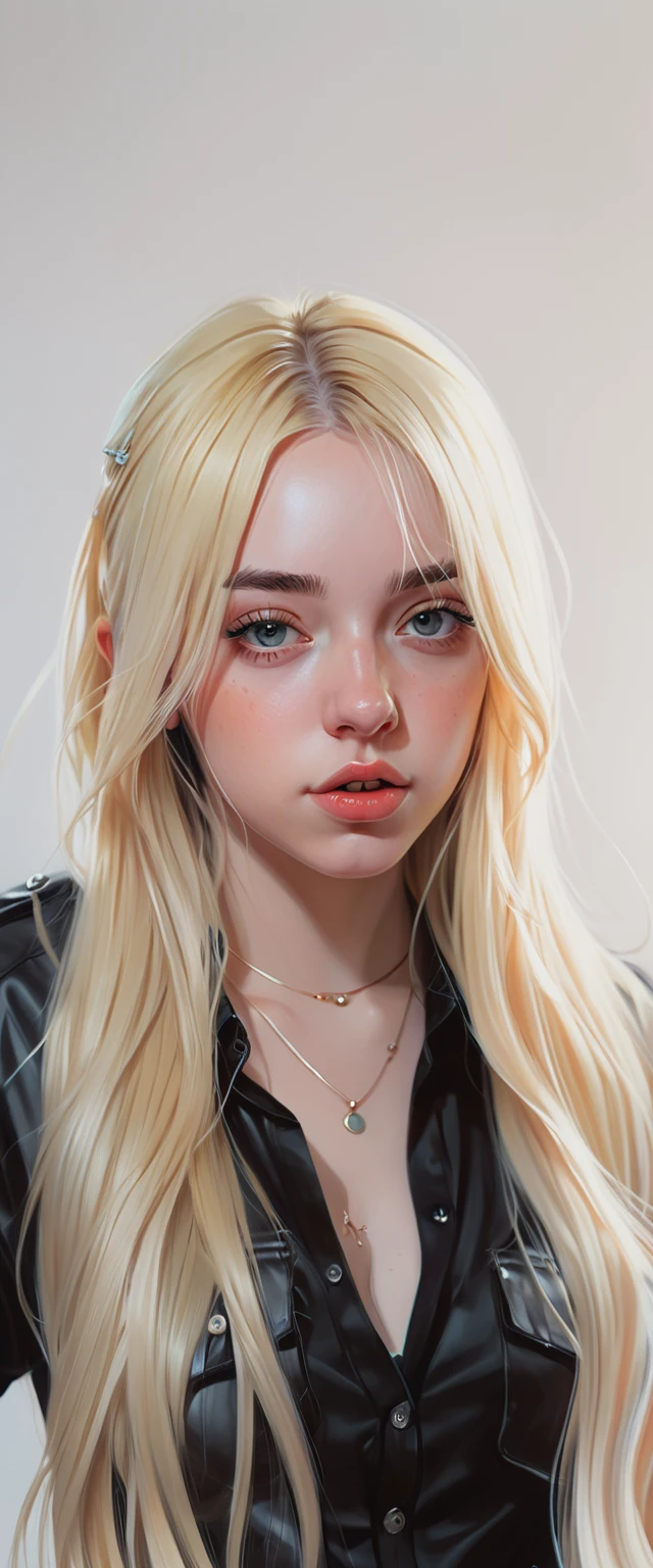 a woman with long blonde hair and piercings posing for a photo, kawaii realistic portrait, realistic artwork style, realistic art style, non-style artwork by guweiz, 🤤 portrait of , realistic painting of beautiful girl, photorrealistic!!!!!!! artwork style, Realistic 8k digital art, role model | artgerm, realism art style, realistic digital painting, billie eilish