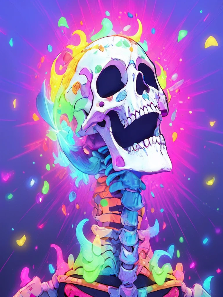 a smiling skeleton character in a combined wizard and Mariachi Costume, Detailed clothing, holding a guitar in the left hand, surrounded by a Healing aura, in a cheerful cartoon style background, (Best Quality,4k,8k,high resolution,Masterpiece:1.2),ultra detailed,(realist,photorealist,photo-realist:1.37),1 skeleton character,wizard's robe,Mariachi Costume,detailed guitar,Healing aura,cheerful cartoon style,vibrant colors