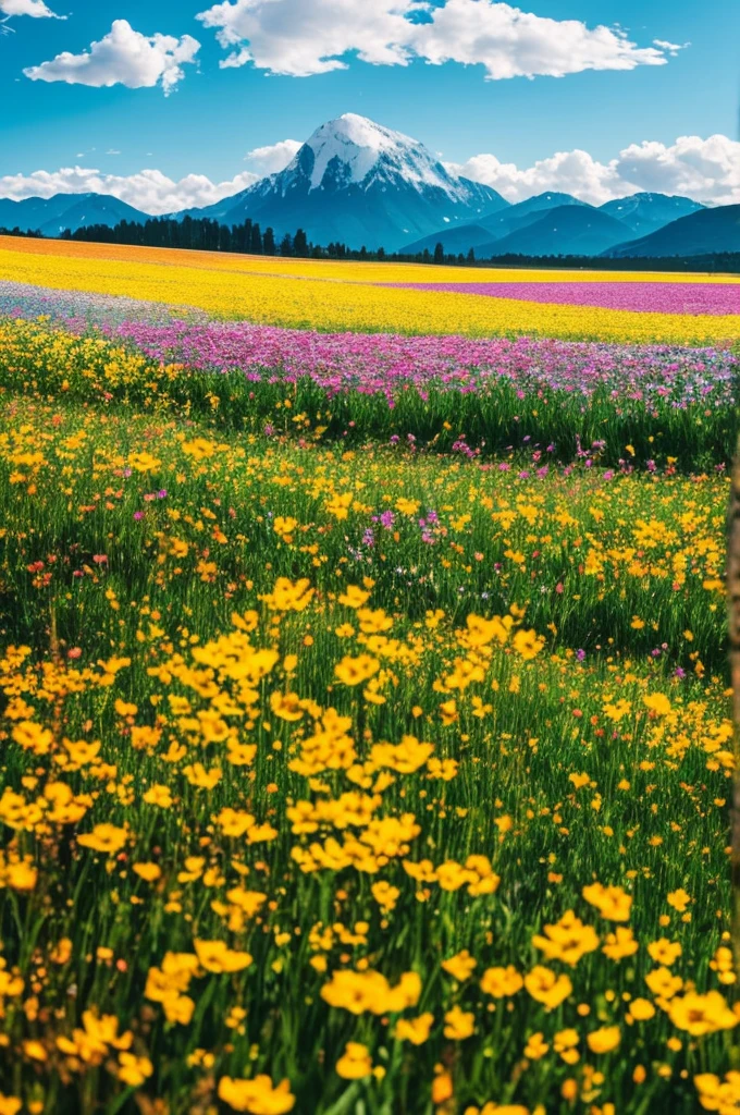 a close up of a field of flowers with mountains in the background, a tilt shift photo by Niko Henrichon, trending on unsplash, color field, fields of flowers, an aesthetic field of flowers, field of flowers, in a field of flowers, field of fantasy flowers, flower field, field of mixed flowers, field of wild flowers, flower meadow