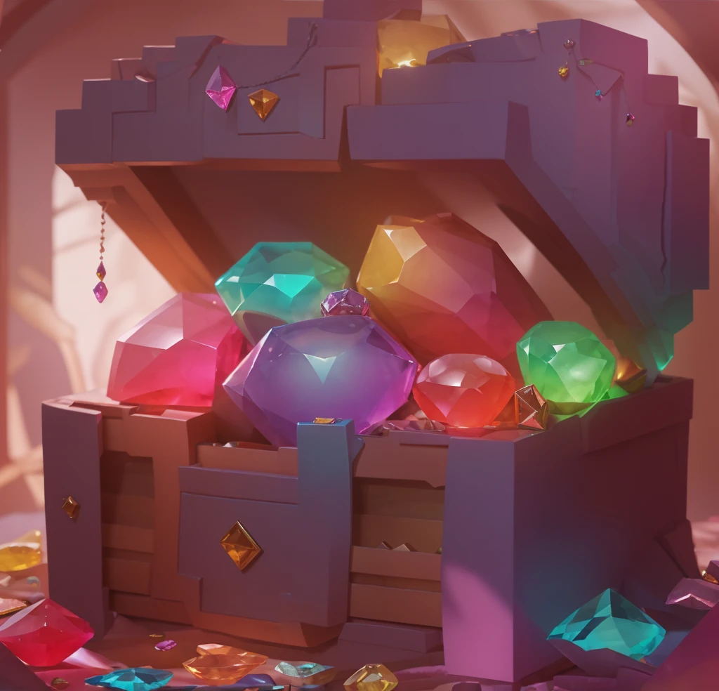 Open chest with colorful gems ,fantasy environment