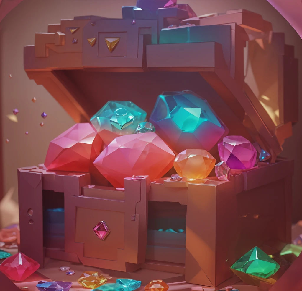 Open chest with colorful gems  ,fantasy environment 