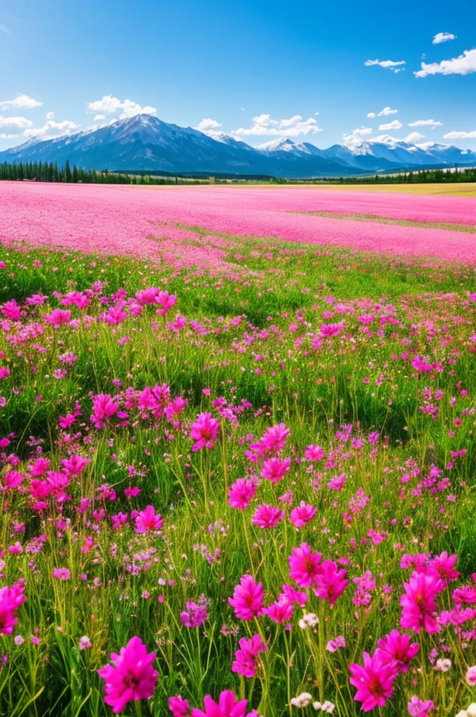 a close up of a field of flowers with mountains in the background, a tilt shift photo by Niko Henrichon, trending on unsplash, color field, fields of flowers, an aesthetic field of flowers, field of flowers, in a field of flowers, field of fantasy flowers, flower field, field of mixed flowers, field of wild flowers, flower meadow