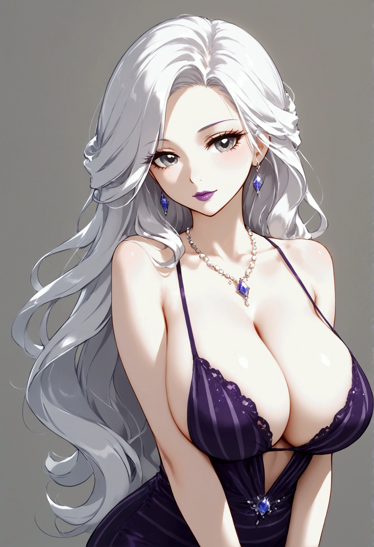 (((my little pony))), black striped white hair, (pale white body), gray eyes, big breasts, purple lips