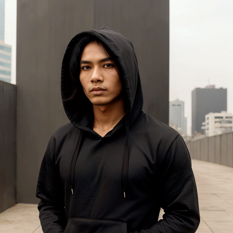 hioshiru, puro, anthro, male, solo, clothing, 2024, black clothing, hoodie, black topwear, lidded eyes, black hoodie, indian city background,