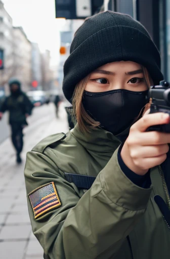 Balaclava,army jacket,full face masked, Break holding shootgun