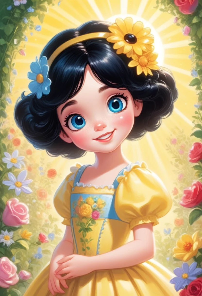 Little Princess Helena, so sweet and kind, He lives in Floralia, where everything is feverish. With black hair and a shining smile, She makes the flowers grow, and the sun shine. Disney style
