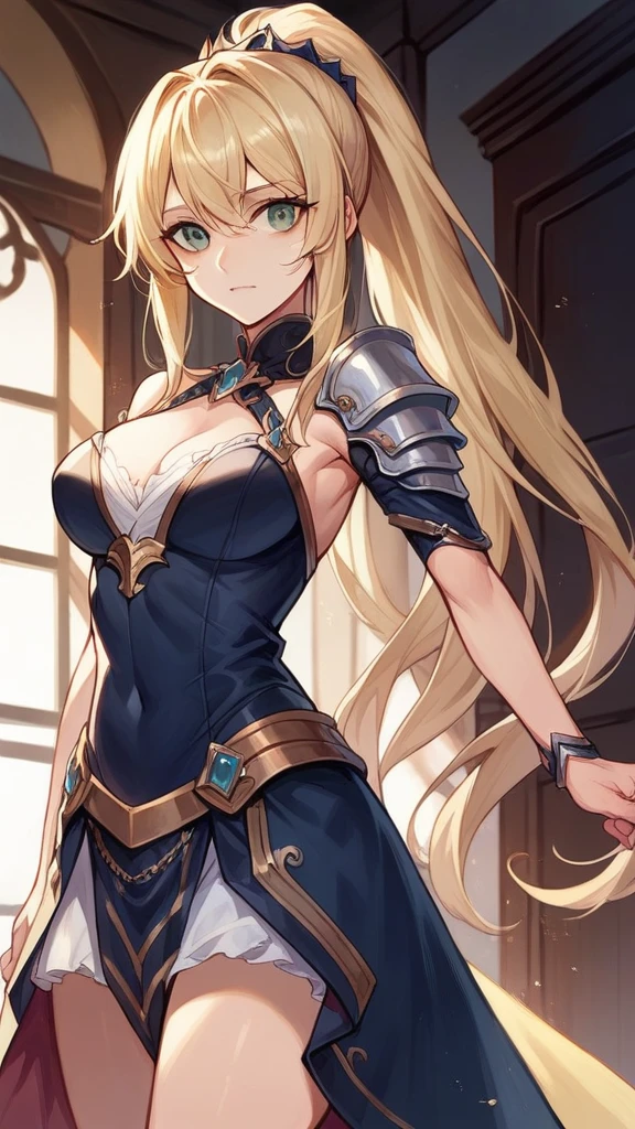 Another Eden Annabel Rin々Beautiful girl 1People portraits Blonde ponytail Wearing light armor Equipped with a two-handed sword