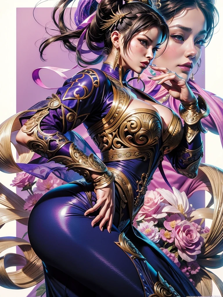 a close up of a woman in a dress with a purple background, Zafina, style ivan talavera and artgerm, extremely detailed artgerm, highly detailed exquisite fanart, portrait of chun - li, portrait of chun li, style artgerm, chun li, chun - li, chun-li, artgerm. high detail, graphic artist artgerm