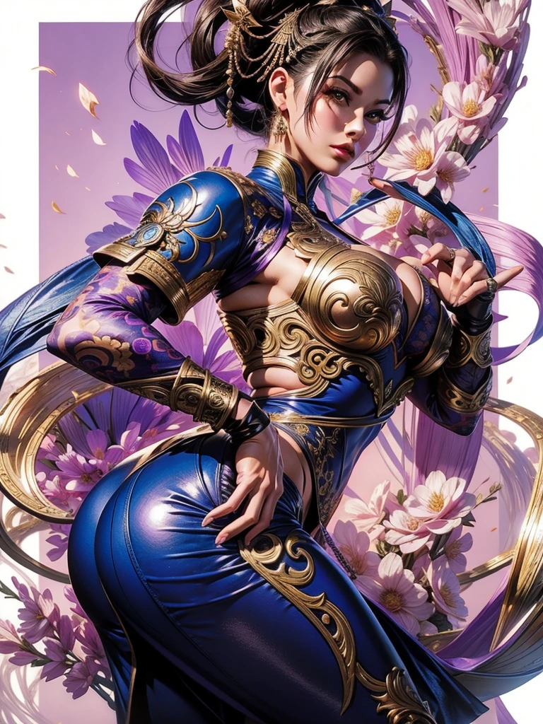 a close up of a woman in a dress with a purple background, Zafina, style ivan talavera and artgerm, extremely detailed artgerm, highly detailed exquisite fanart, portrait of chun - li, portrait of chun li, style artgerm, chun li, chun - li, chun-li, artgerm. high detail, graphic artist artgerm