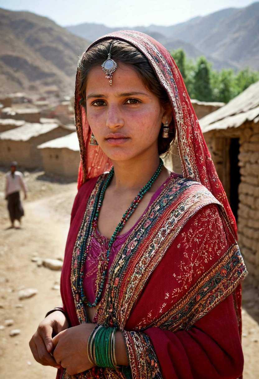 Beautifull pathan girl in a village fully body  nude,detail face,
