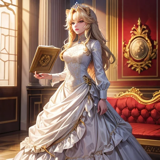 Blonde lion woman wearing a dress　Being in the Royal Palace