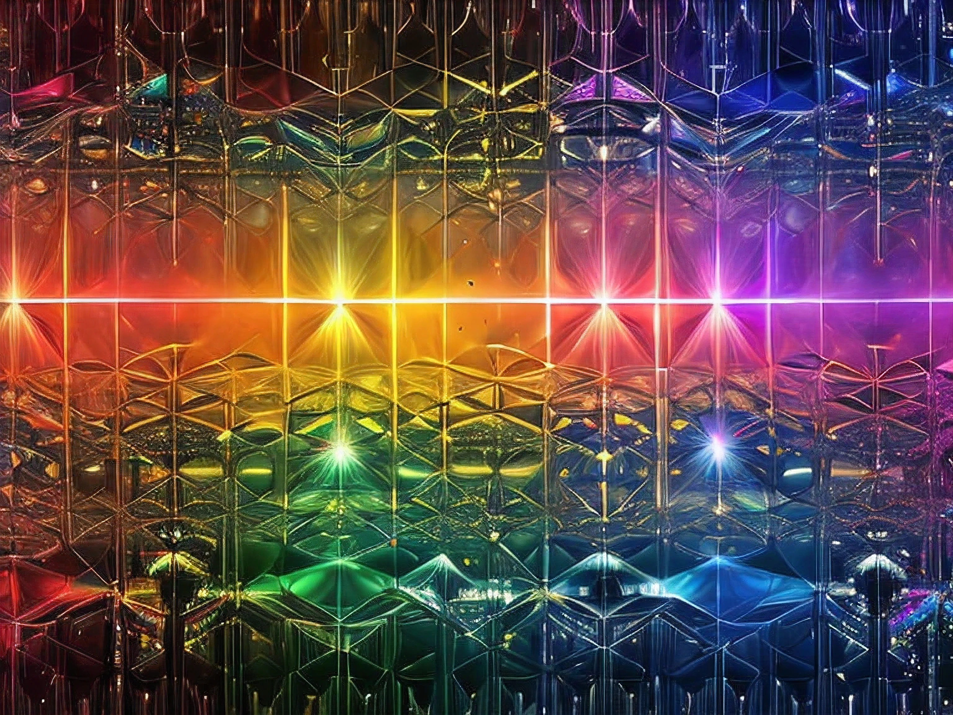 Net-like matrix of elongated Oktadekaeder whose edges shimmer in all the colors of the rainbow. This matrix is the basis of everything we create. This matrix is in the universe.