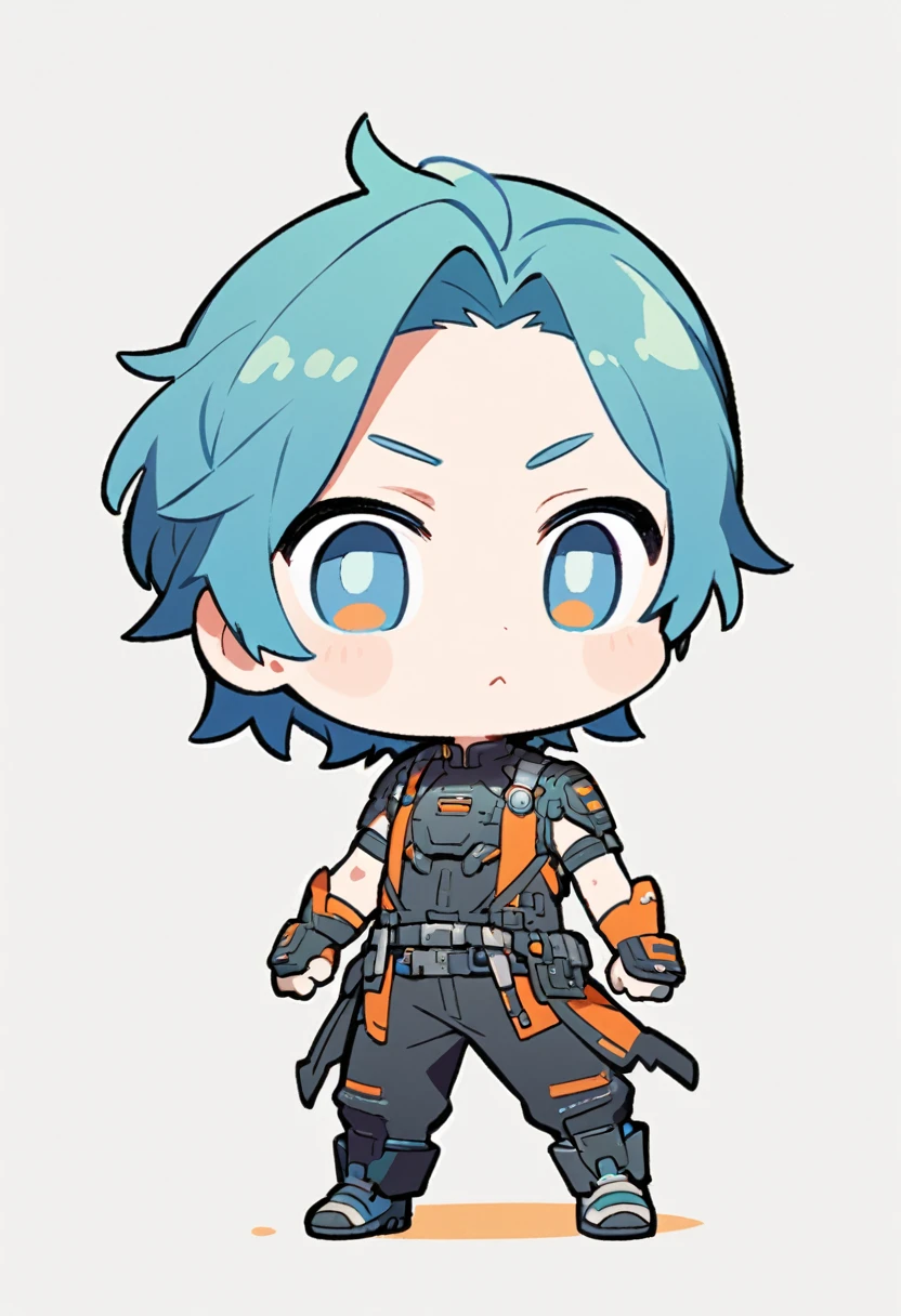 2d chibi manga style boy, front view, full body, standing, white background