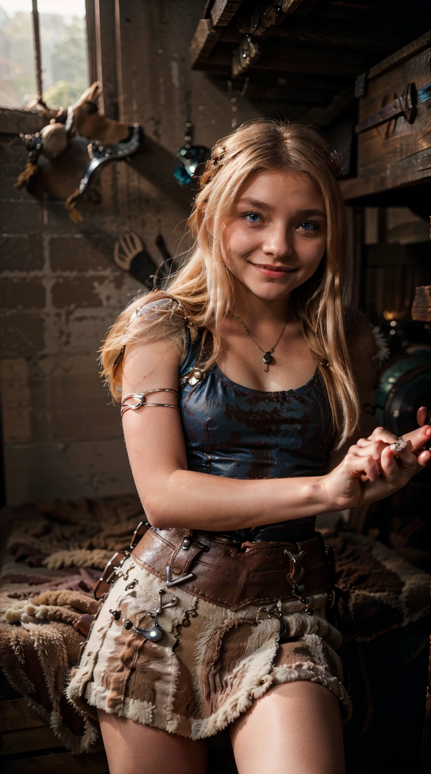 Masterpiece, Best quality,, (photorealistic1.4), (UHD), (epiCRealLife), (flashphoto), (blue eyes), (astrid_hofferson headband), (photorealistic1.4),, (medium breasts), (red tank top) (Chloe Grace Moretz), (chl03gm), (Astrid Hofferson armor Costume), (astrid_Character outfit), (Astrid Armor) (AstridWaifu), ( (Medieval indoor), (lying on the bed), (lying on back), , Chloe Grace Moretz smile