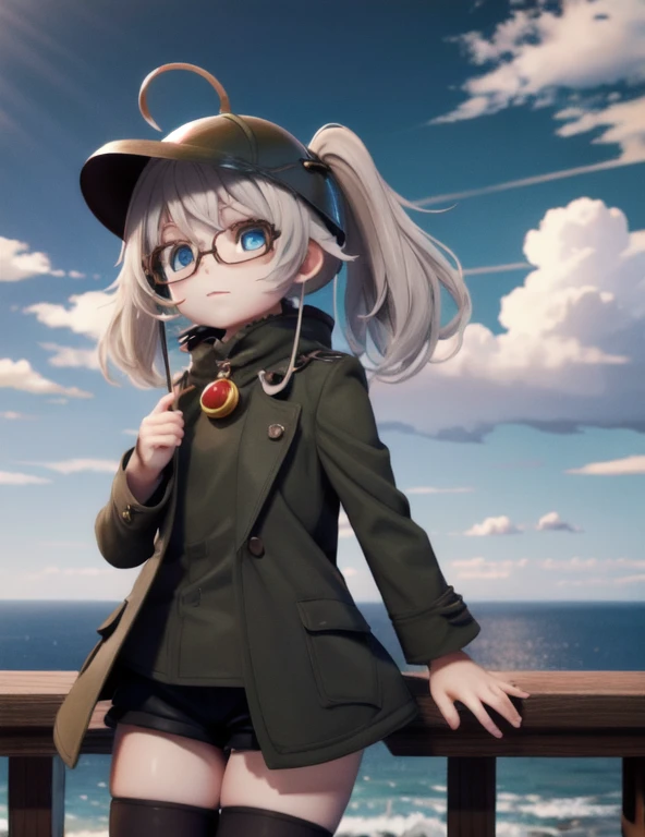 1 girl,cute,(looking at viewer:1.0), adorabel girl,cute face,details sky,handsome,young,juvenile,((masterpiece:1.4,best quality)),multiple details,eyeshadow, (full shot:1.5),
gradiant eyes,
lora:add_detail:0.8>, ice dessert, cliffs, outside, purple gloom,
riko, helm, jacket, helmet, lamp, shorts, twintails, (whistle:1.2), glasses, thighhighs, boots