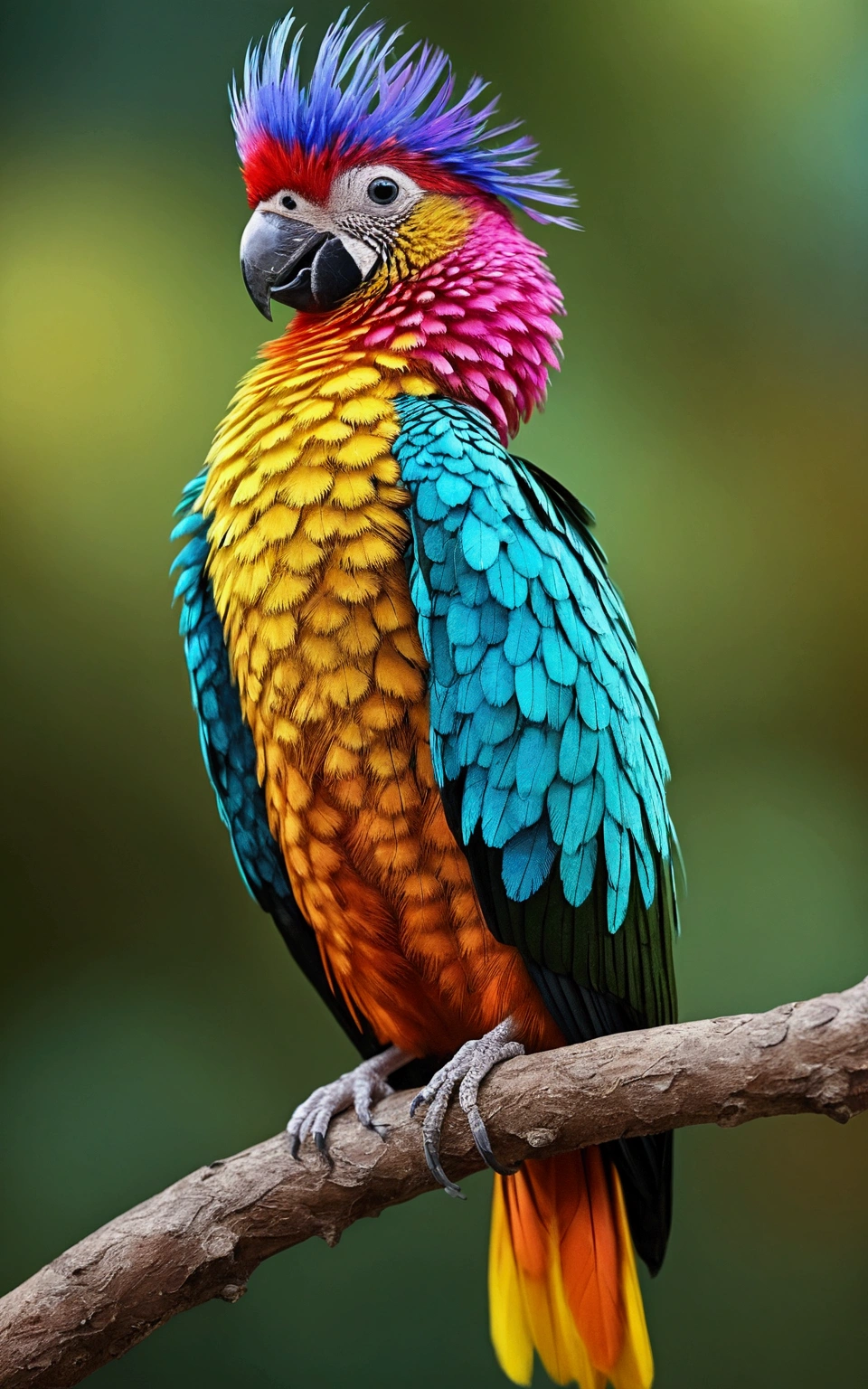 araffy bird with colorful feathers sitting on a branch, spotted ultra realistic, colorful plumage, beautifully painted, a surrealistic bird, beautiful detail and color, beautiful feathers, colorful bird with a long, surrealistic bird, colorful birds, incredible sharp detail, extremely sharply detailed, quetzal, feathered, details and vivid colors, brilliantly colored