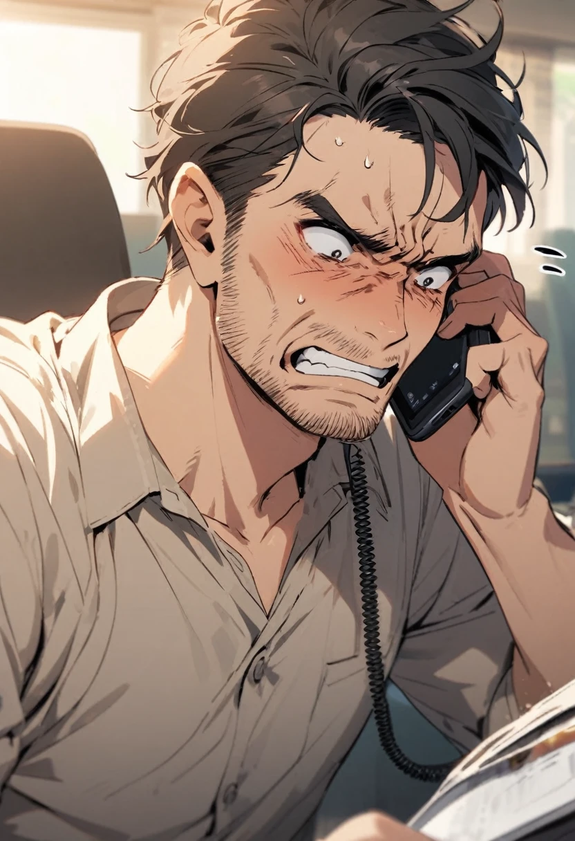 upset man talking on cell phone call