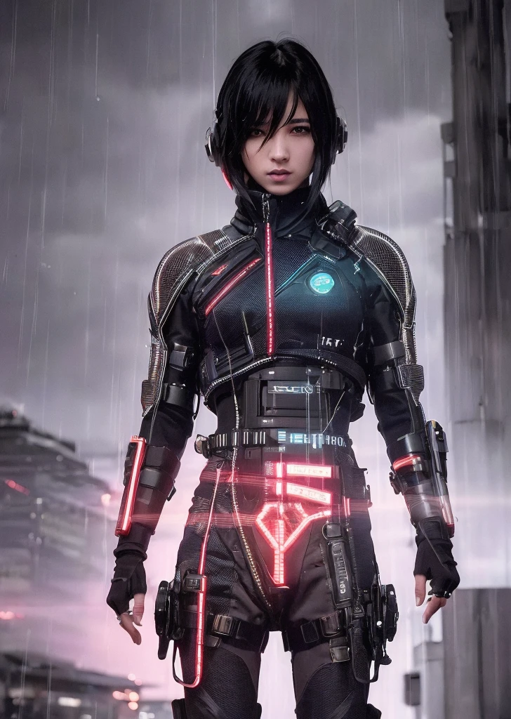 (ultra high res,photorealistic,realistic,best quality,photo-realistic),
(8k, raw photo, best quality, masterpiece),
technological sense, best quality, masterpiece, illustration,CG ,unity ,wallpaper, official art,
Amazing, finely detail, an extremely delicate and beautiful,extremely detailed,
highly detailed, sharp focus,rich background,
(real person,photograph),
((high detailed skin)),
((Cyberpunk,Future City,Night,Rainstorm)),Neon, Display Screen, Advertising, wires, waste,
1 girl,solo, cowboy shot,serioys,honorable,cold,grim,elegant Haughty,armoured,machinery,Tight combat uniform
(short hair,pink hair,thick bangs),(small breasts,Very thin),
(Mottled light and shadow,depeh of field,cool light),