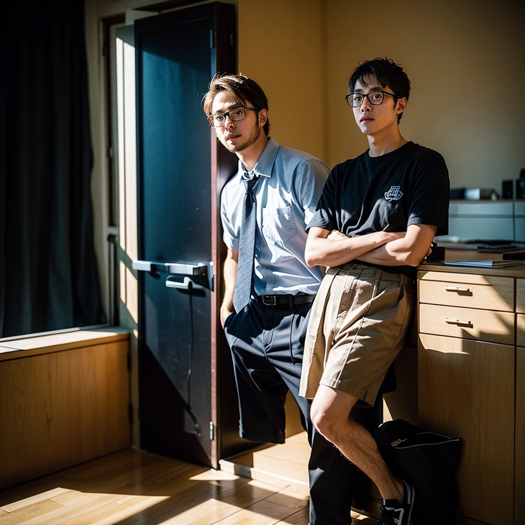 A photo of a 30 year old man who is wearing glasses. Yearbook photo style