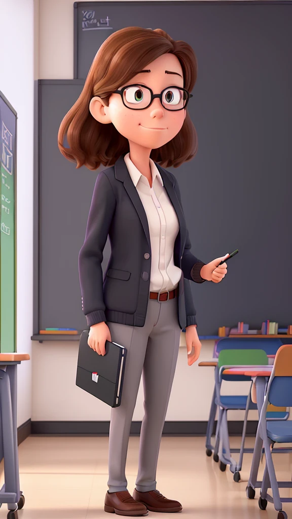 Picture a classroom scene where a teacher stands in front of a blackboard or whiteboard.