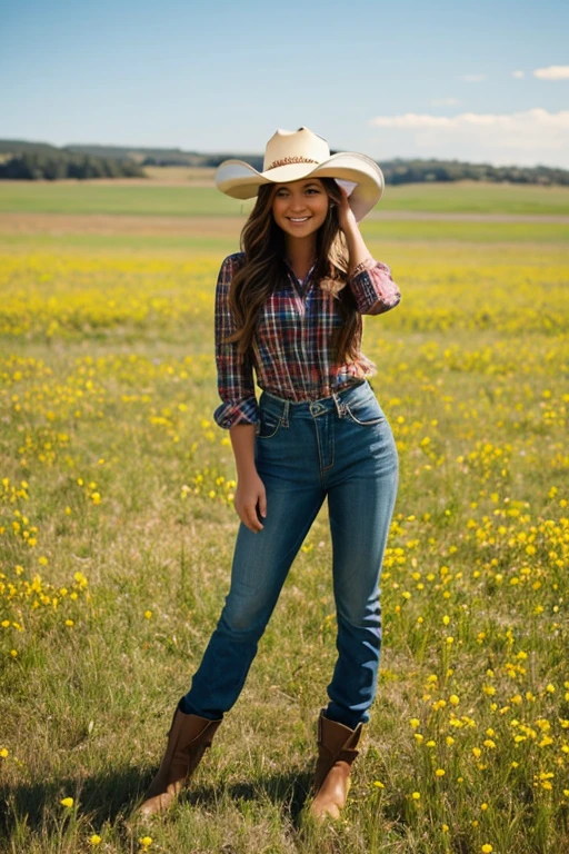 the same but in a field with cowgirl hats on
