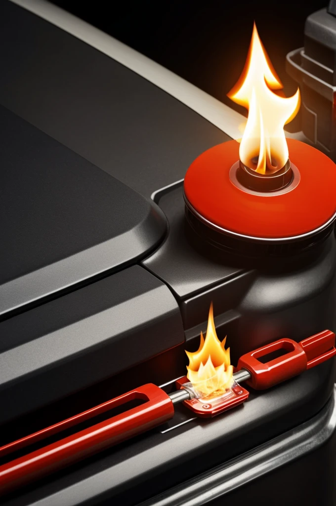 a logo : A flame-shaped drop of lubricant combined in half with a car battery