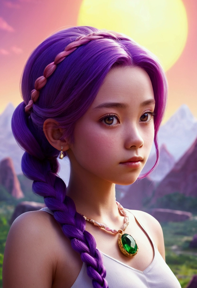 1littlegirl,Purple hair, 2braided hair, In the purple gems world,Wind Power, The sun shone in intermittently,(tmasterpiece),Extremely detailed picture details,ultra HD picture quality,(8k wallpaper),(CG),(Gemstone style), Inspired by:《Steven Universe》