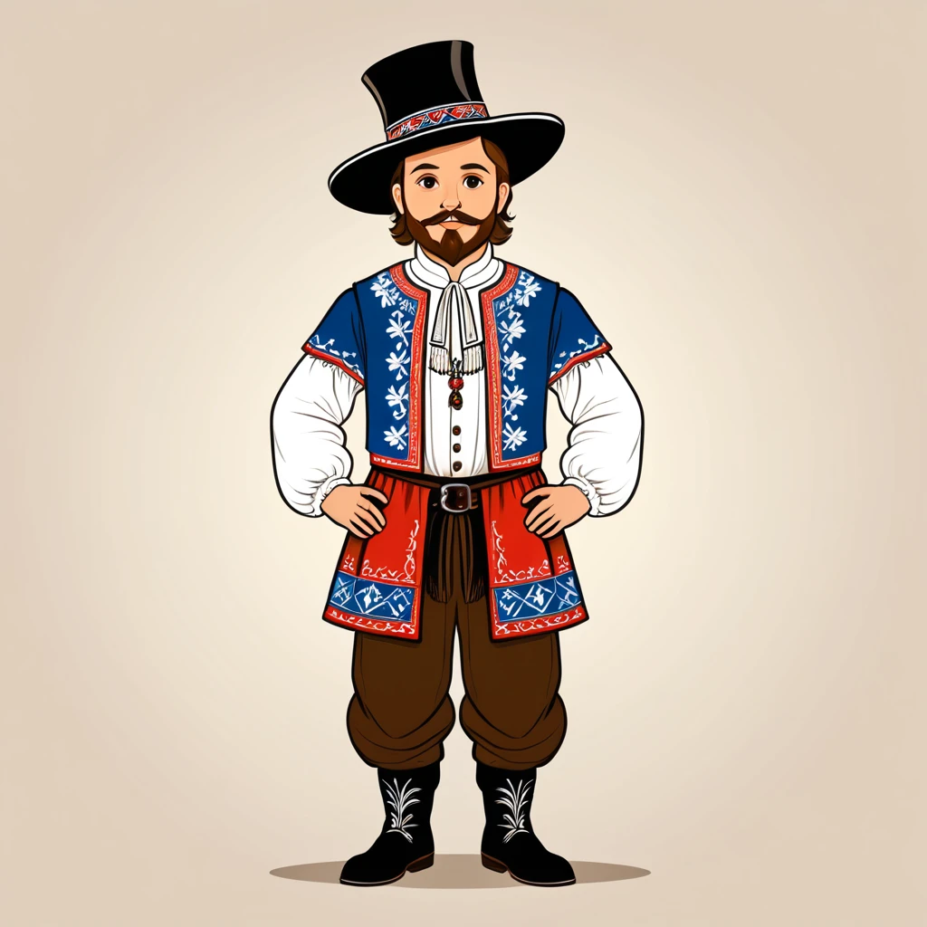 man in Czech Republic folk outfit, vector graphics, strong contours